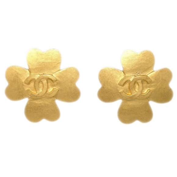 Chanel Clover Earrings Clip-On Gold - Picture 1 of 4